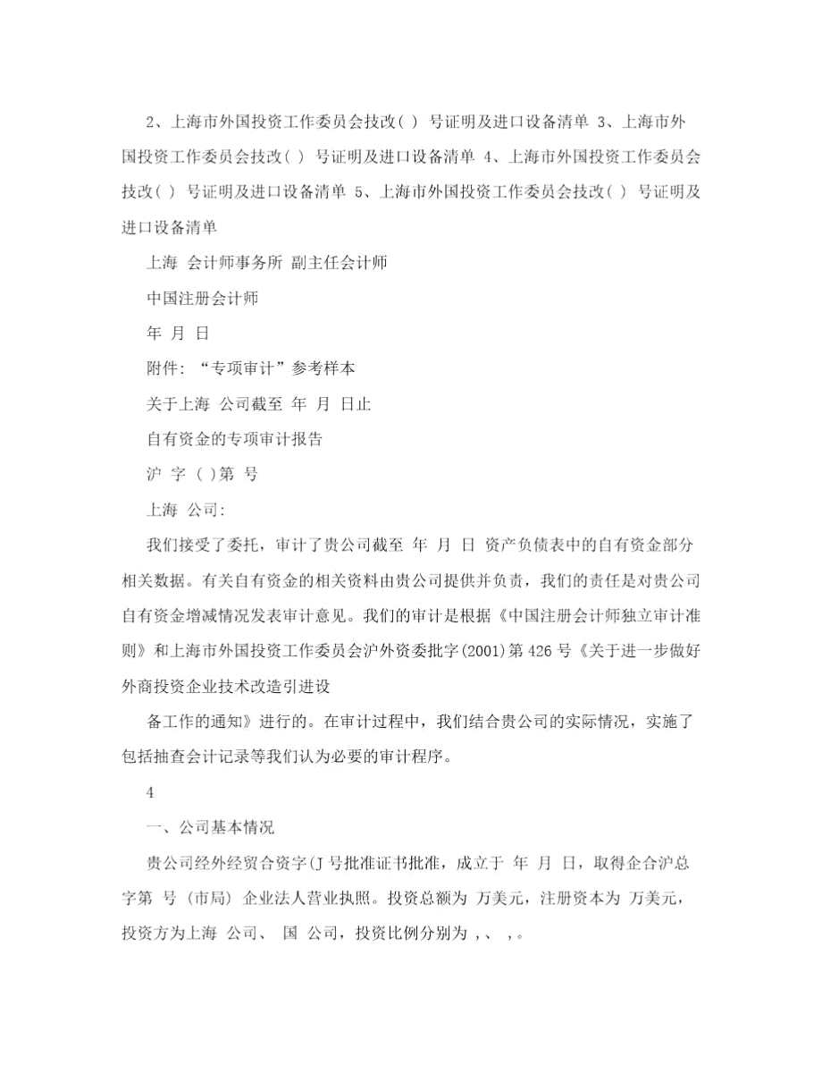 企業自有資金及專用審計報告附件 專項審計參考樣本
